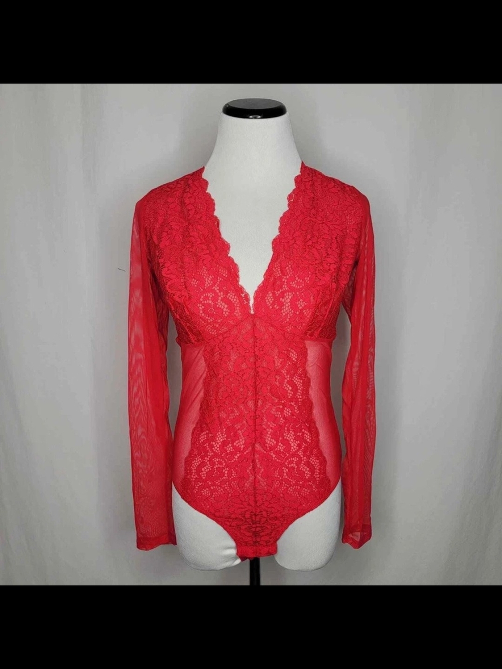 INC International Concepts Red Lace Long Sleeve Bodysuit – Medium NWT - Picture 3 of 9